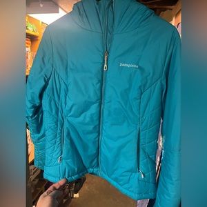 PATAGONIA WOMENS SMALL MICRO PUFF HOODY FULL ZIP JACKET COAT BLUE